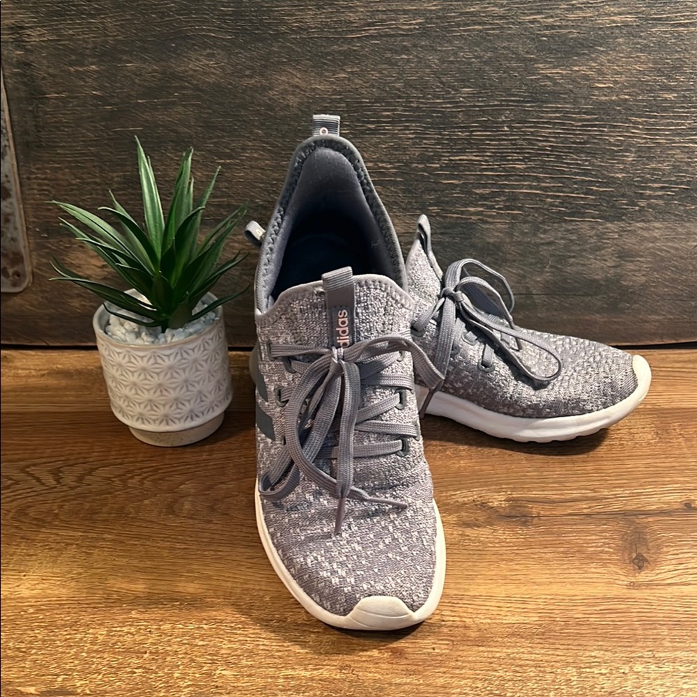 adidas Gray and White Sneakers‎ with Knit Upper and Sock-Like Collar